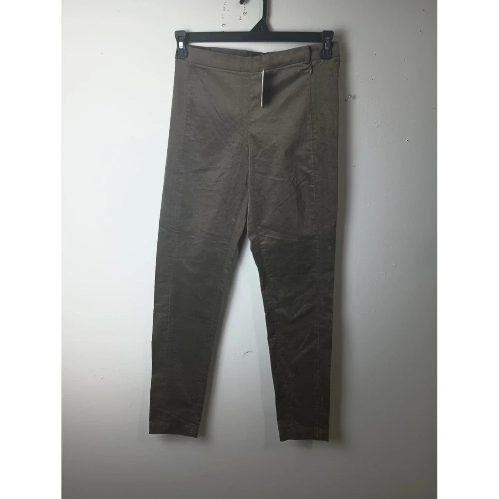 Banana Republic Devon Ankle Pants Olive Green Side Zip Stretch Suede Feel Size 4